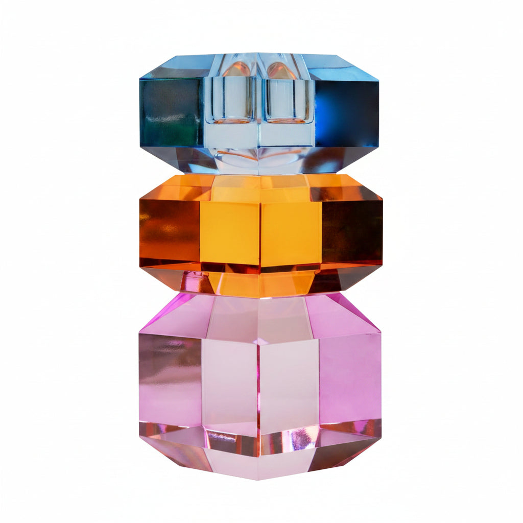 Crystal Candle Holder, Violet/Amber/Cobalt - Joy