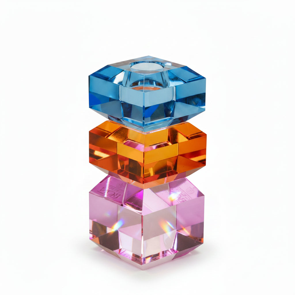 Crystal Candle Holder, Violet/Amber/Cobalt - Joy