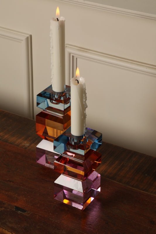 Crystal Candle Holder, Violet/Amber/Cobalt - Joy
