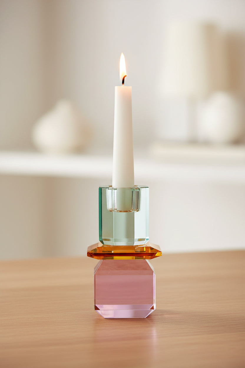 Crystal Candle Holder, Violet/Amber/Light Mint - Joy