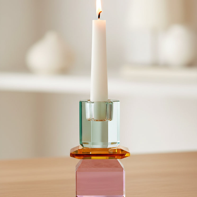 Crystal Candle Holder, Violet/Amber/Light Mint - Joy