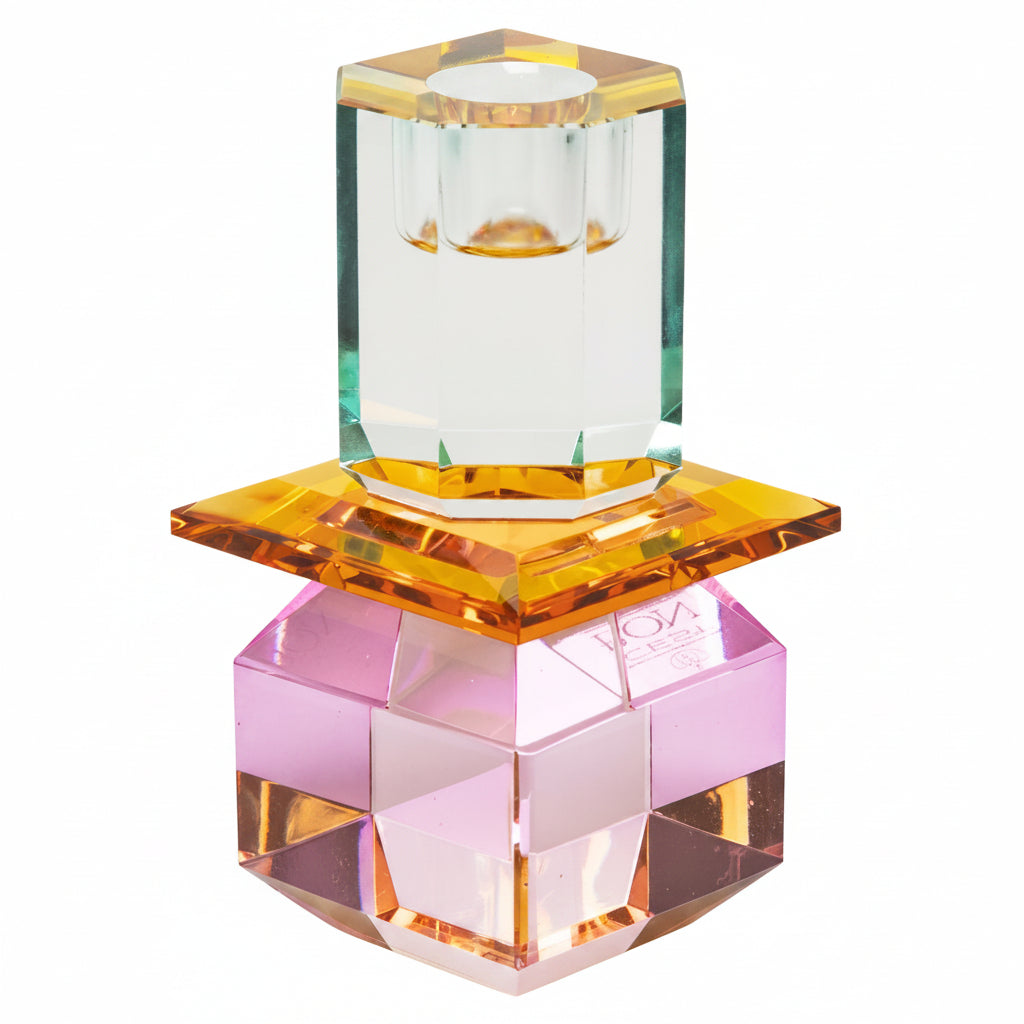 Crystal Candle Holder, Violet/Amber/Light Mint - Joy