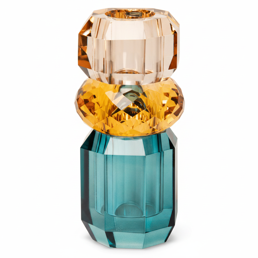 Crystal Vase, Petrol/Amber/Peach - Joy