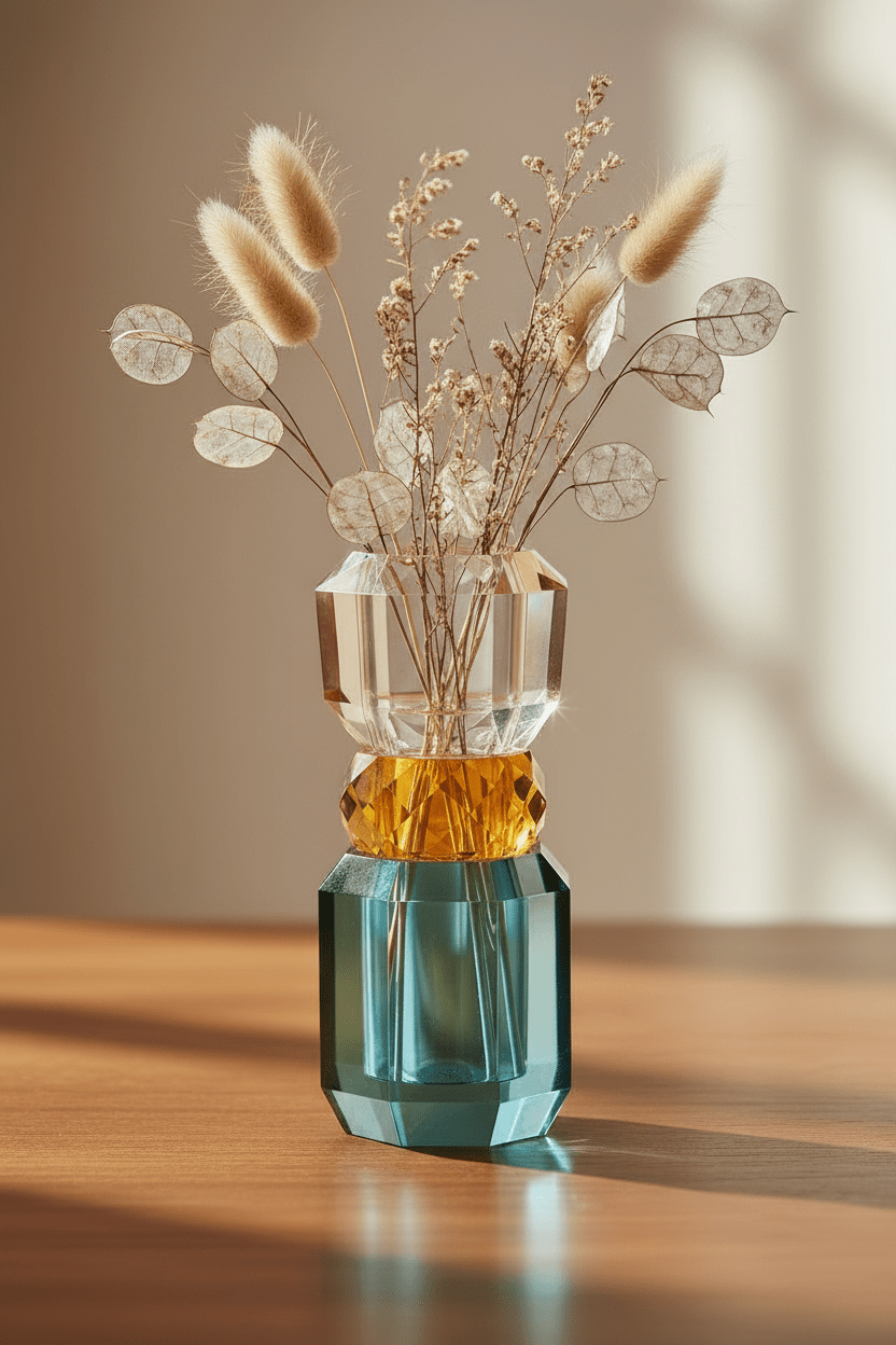 Crystal Vase, Petrol/Amber/Peach - Joy Gift Shoppe