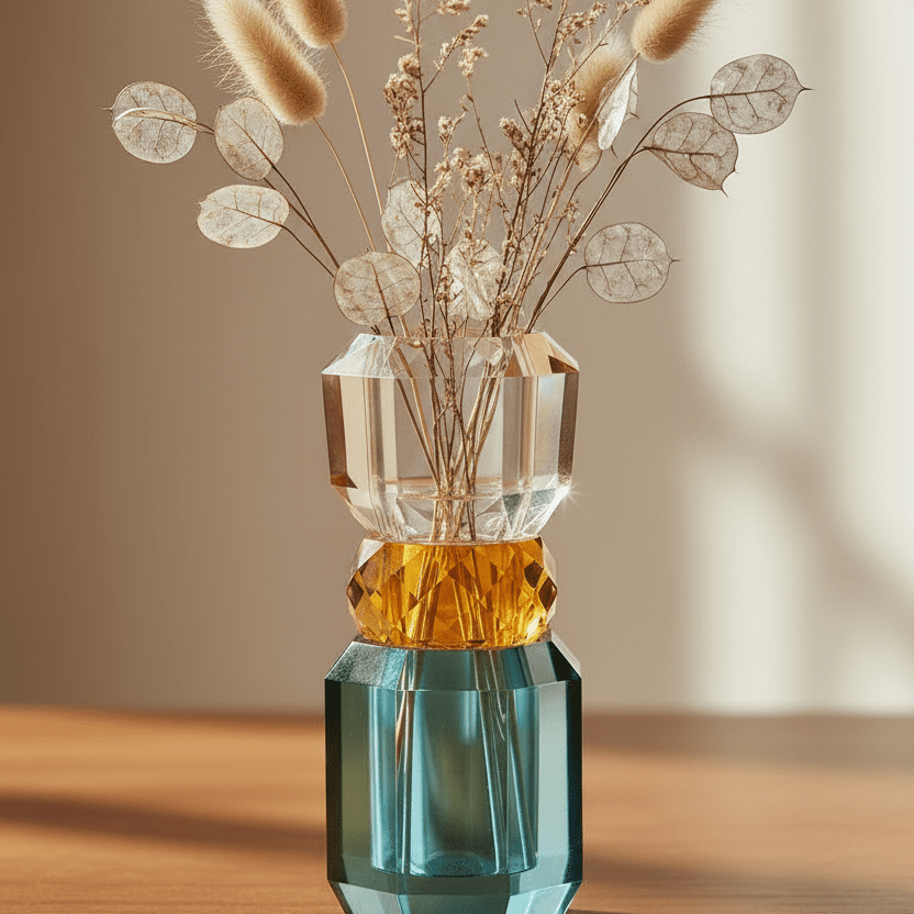 Crystal Vase, Petrol/Amber/Peach - Joy Gift Shoppe
