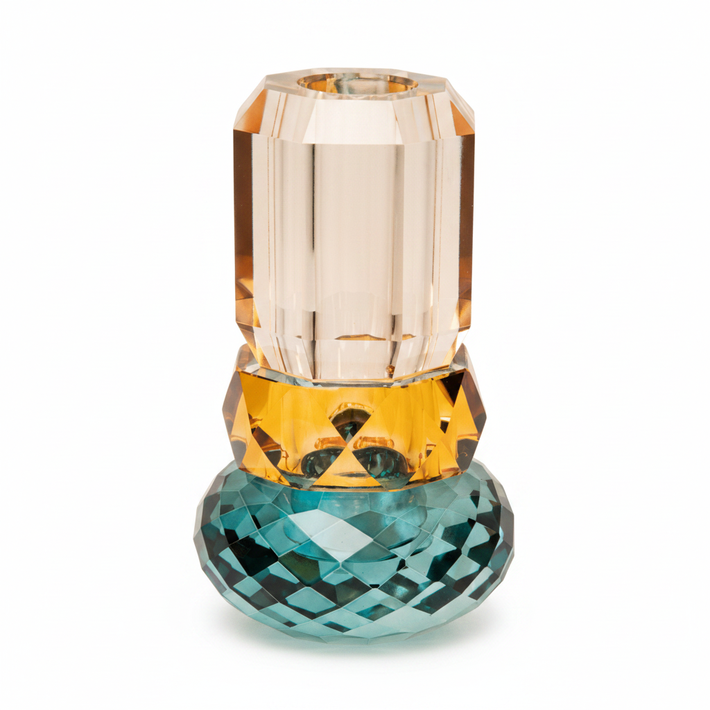 Crystal Vase, Petrol/Amber/Peach - Joy