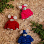 Dark Blue Felt Puffer Coat Mouse Ornament - Joy