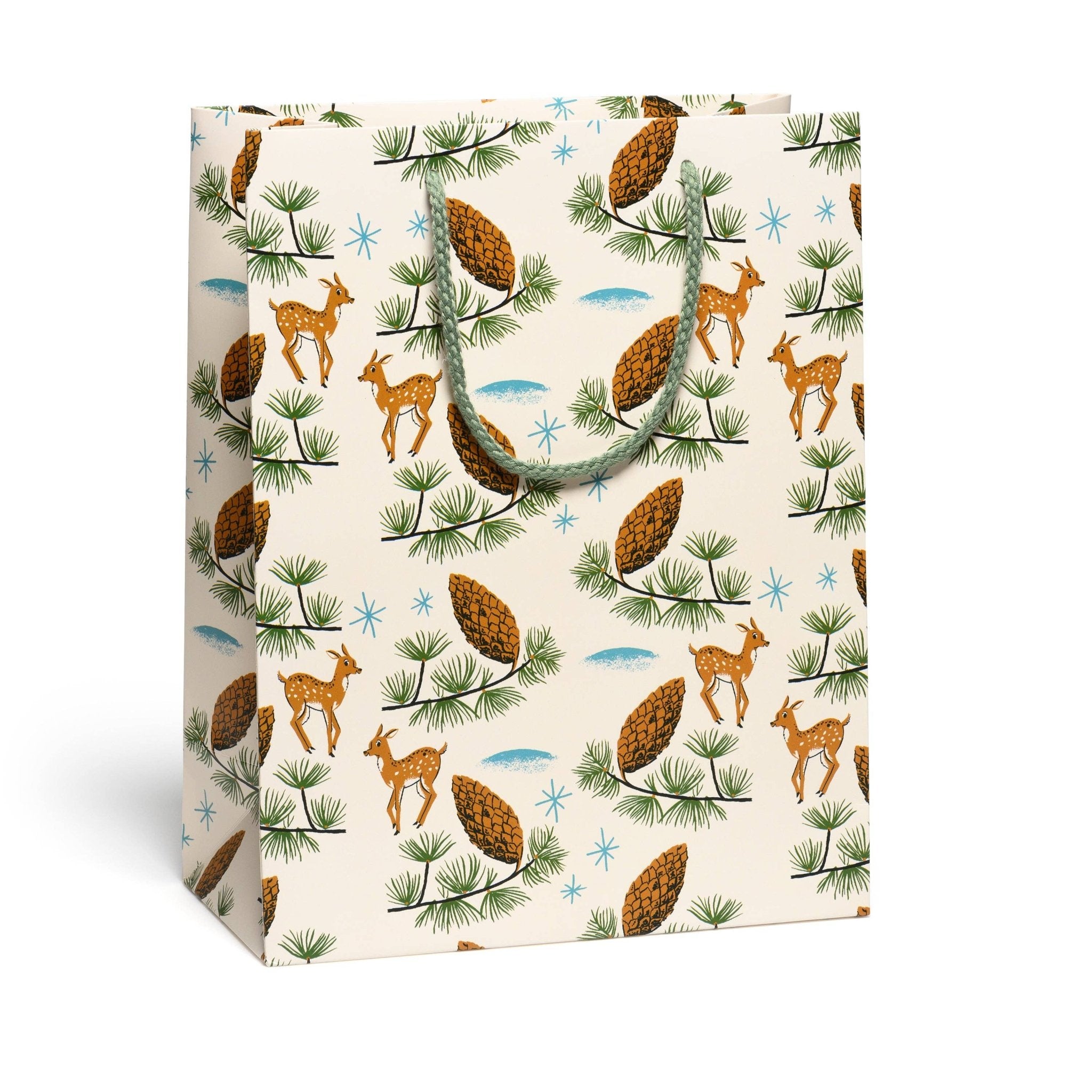 Deer and Pine Cones Gift Bag: Large - Joy