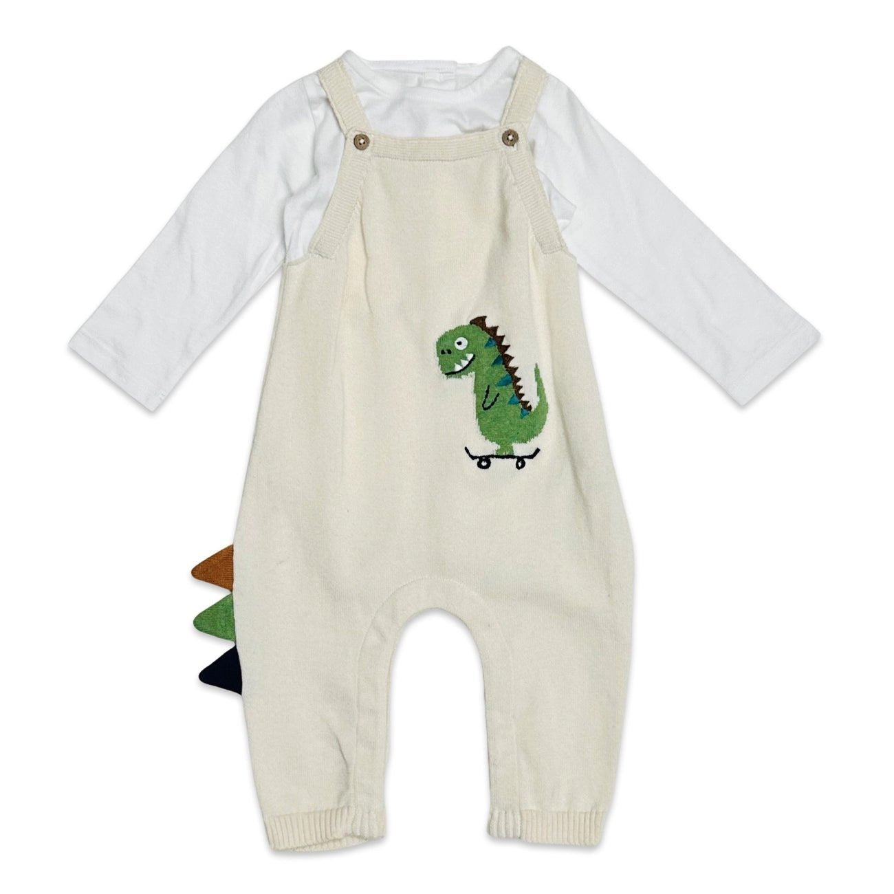 Dino Jacquard Knit Baby Overall & Bodysuit Set - Joy