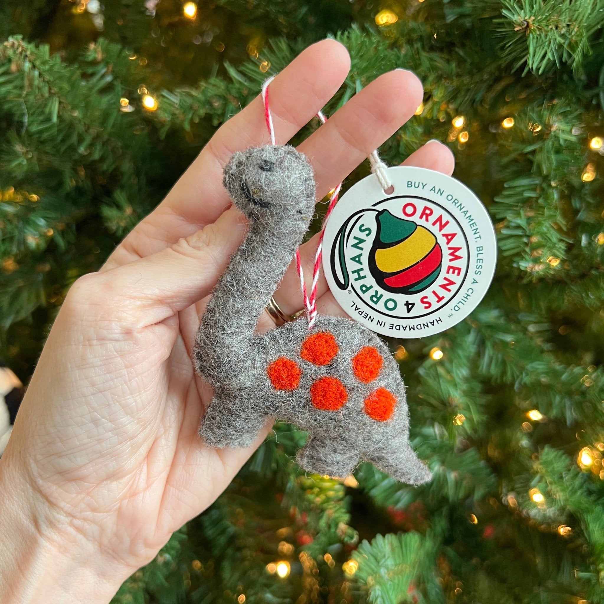 Dinosaur Felt Wool Christmas Ornament - Joy
