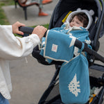 Dinosaur Organic Cotton Baby Blanket and Burp Cloth Set - Soft Teal - Joy