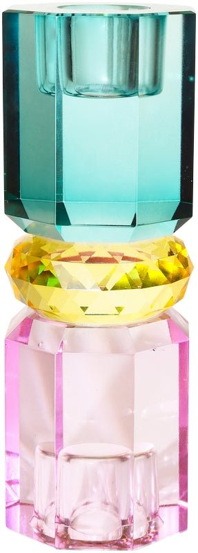 Double Sided Crystal Candle Holder, Violet/Yellow/Petrol - Joy