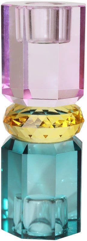Double Sided Crystal Candle Holder, Violet/Yellow/Petrol - Joy