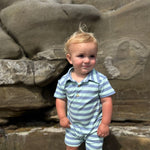 DRIFT Chambray/Blue Stripe Polo Romper - Joy