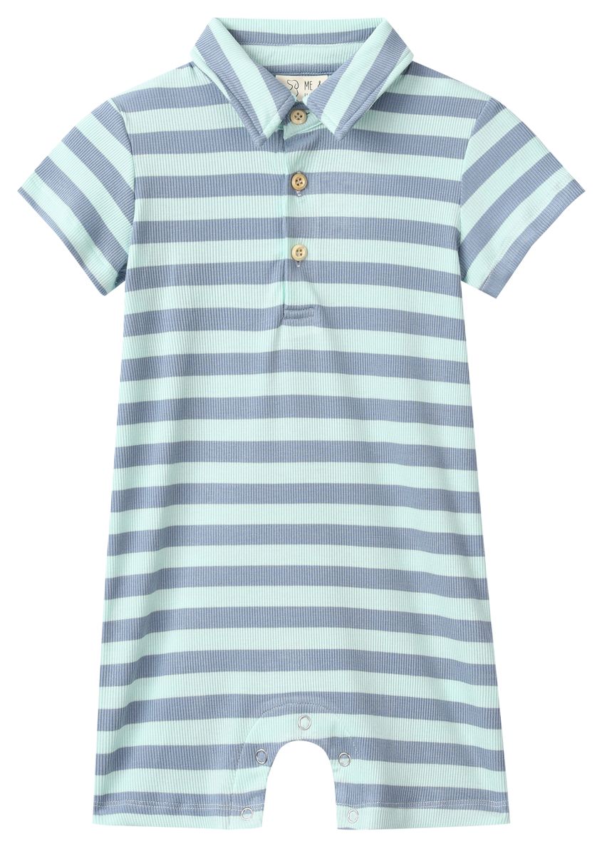 DRIFT Chambray/Blue Stripe Polo Romper - Joy