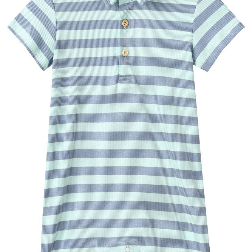 DRIFT Chambray/Blue Stripe Polo Romper - Joy