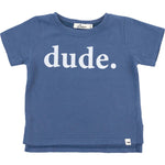 "dude." White Ink Raw Edge Tee - Denim - Joy