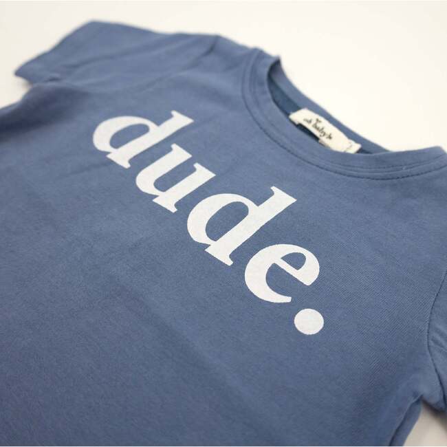"dude." White Ink Raw Edge Tee - Denim - Joy