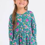 Emerald Floral Knit LS Twirl Dress | 12 - 18M - Joy