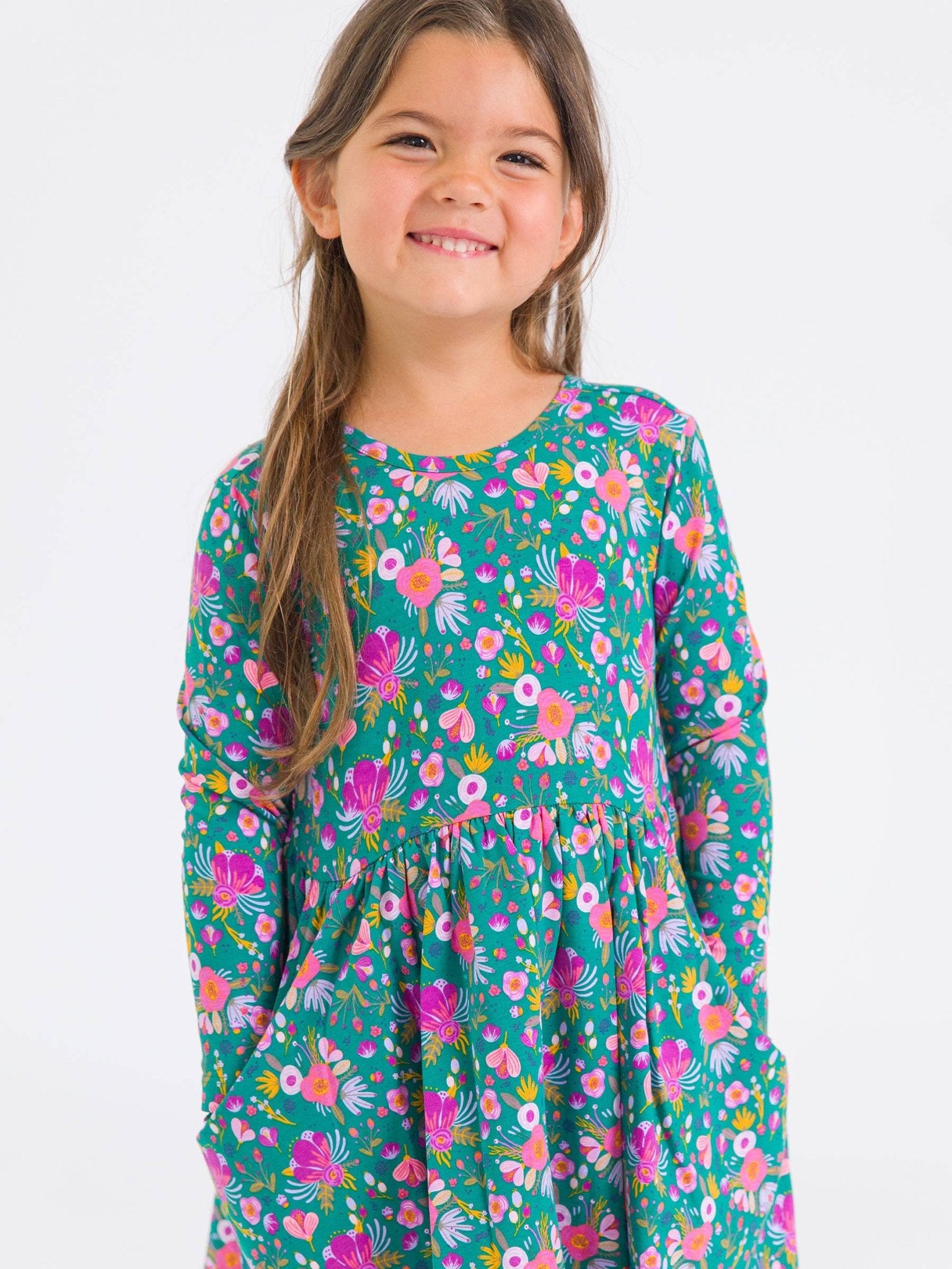 Emerald Floral Knit LS Twirl Dress | 12 - 18M - Joy