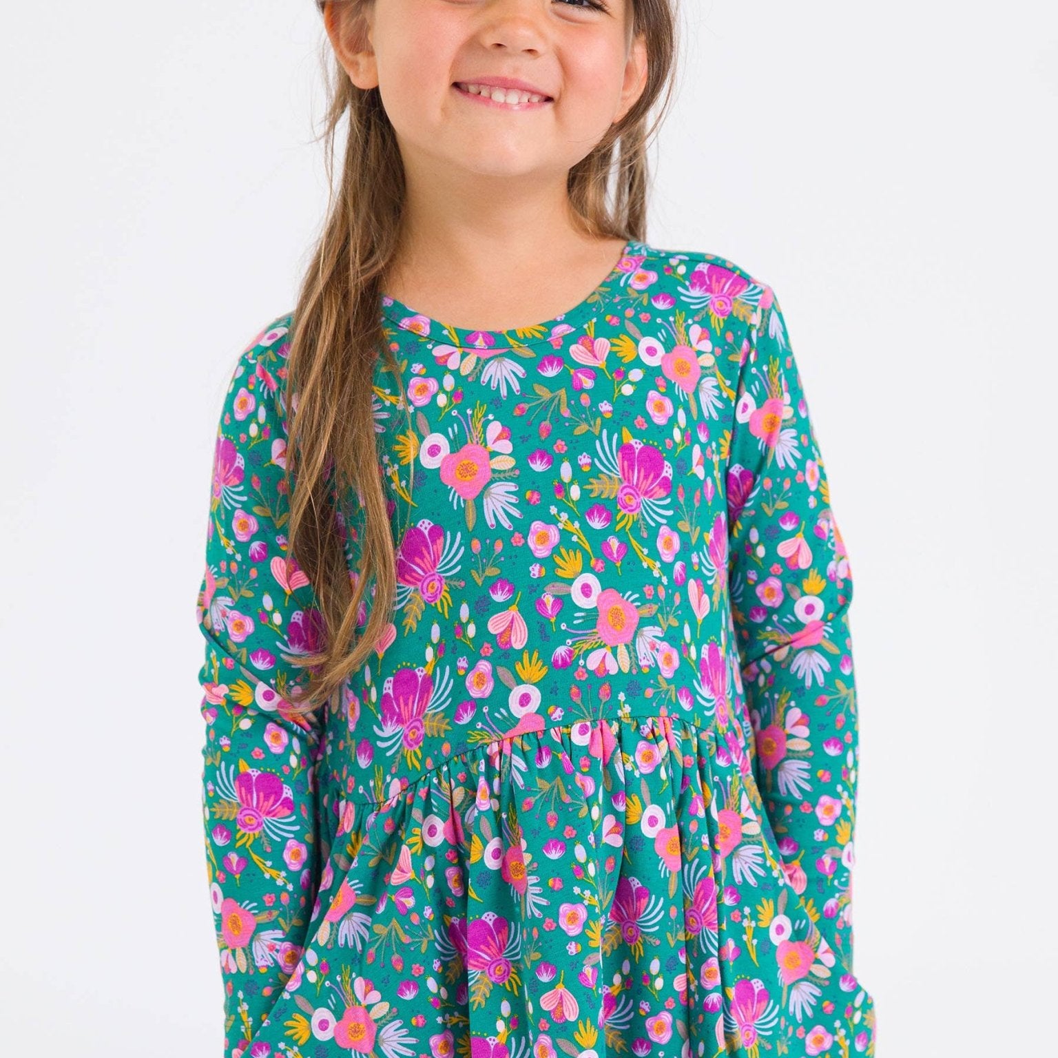 Emerald Floral Knit LS Twirl Dress | 2T - Joy