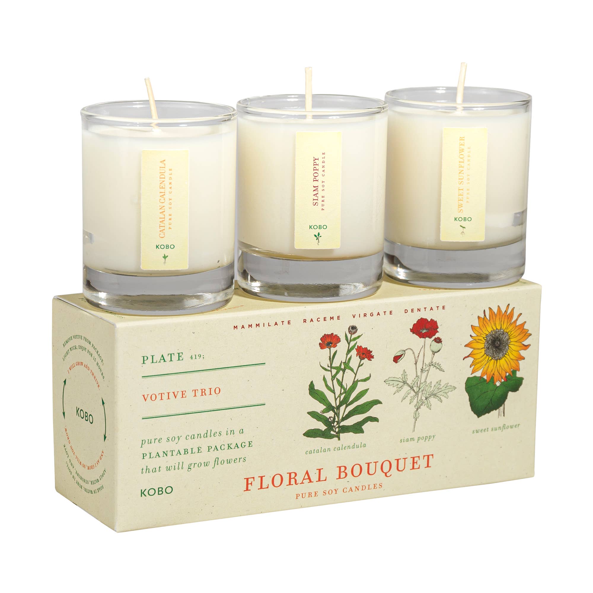 Floral Bouquet - Plant the Box Votive Candle Trio - Joy Gift Shoppe