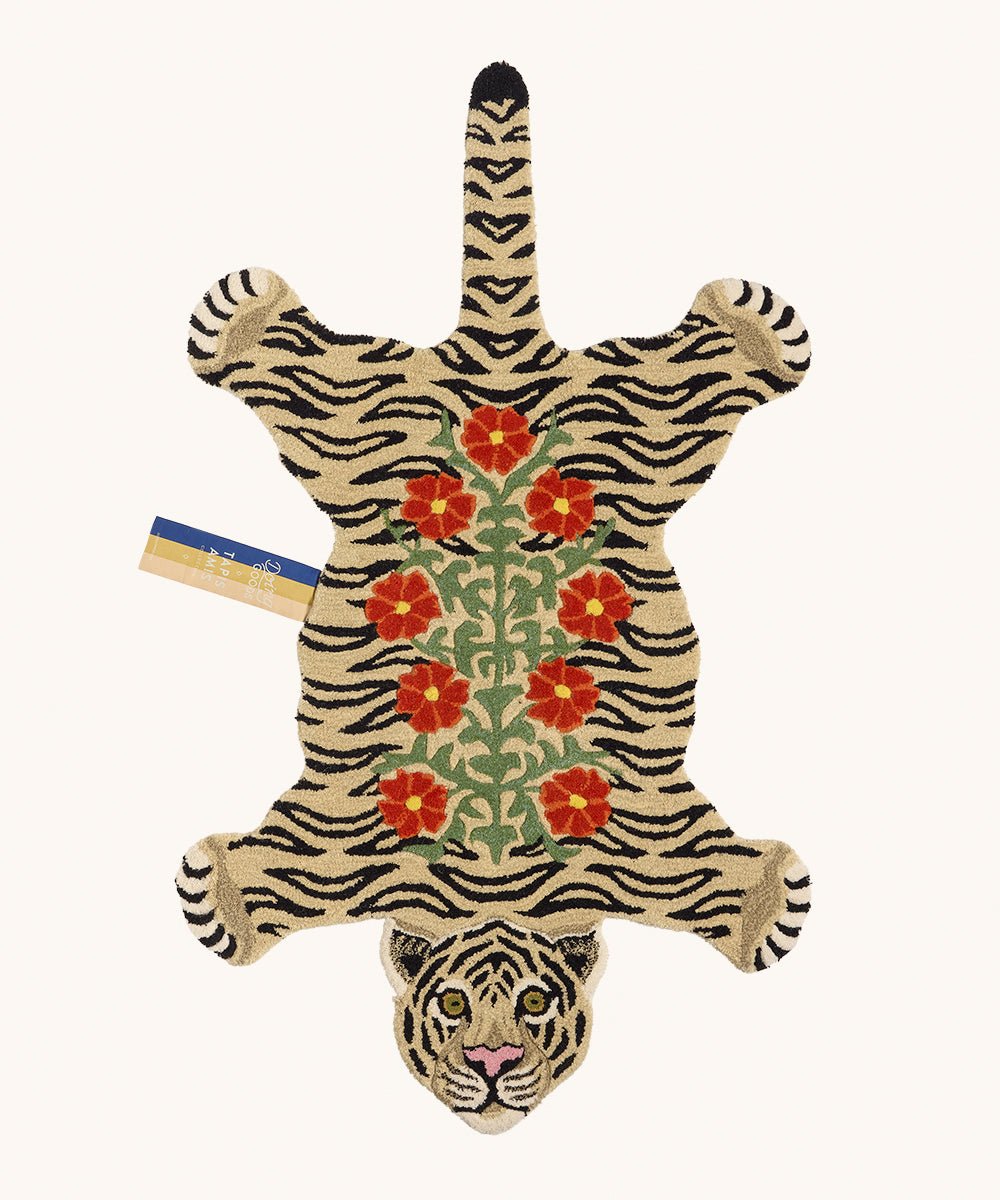 Floral White Tiger Rug - Joy