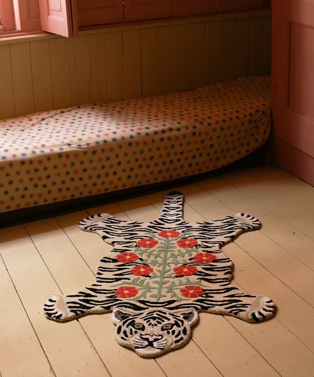 Floral White Tiger Rug - Joy