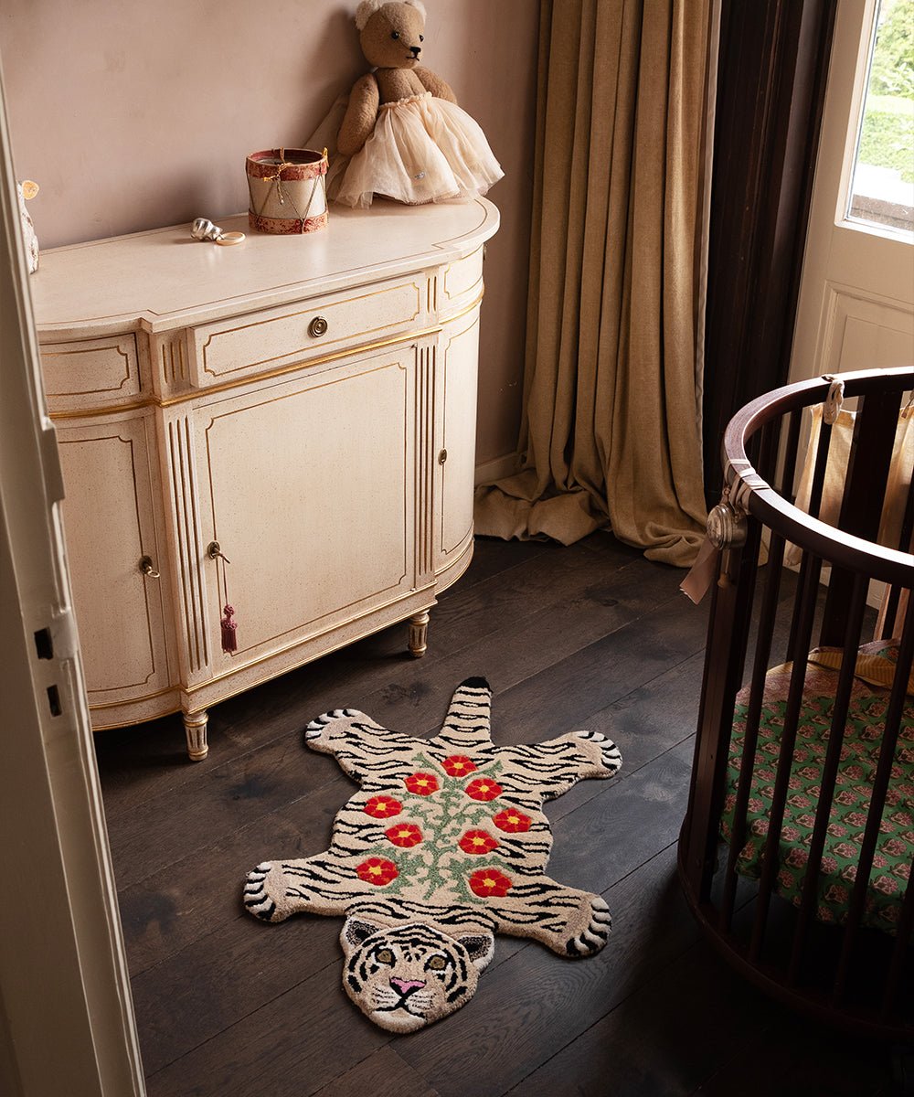 Floral White Tiger Rug - Joy