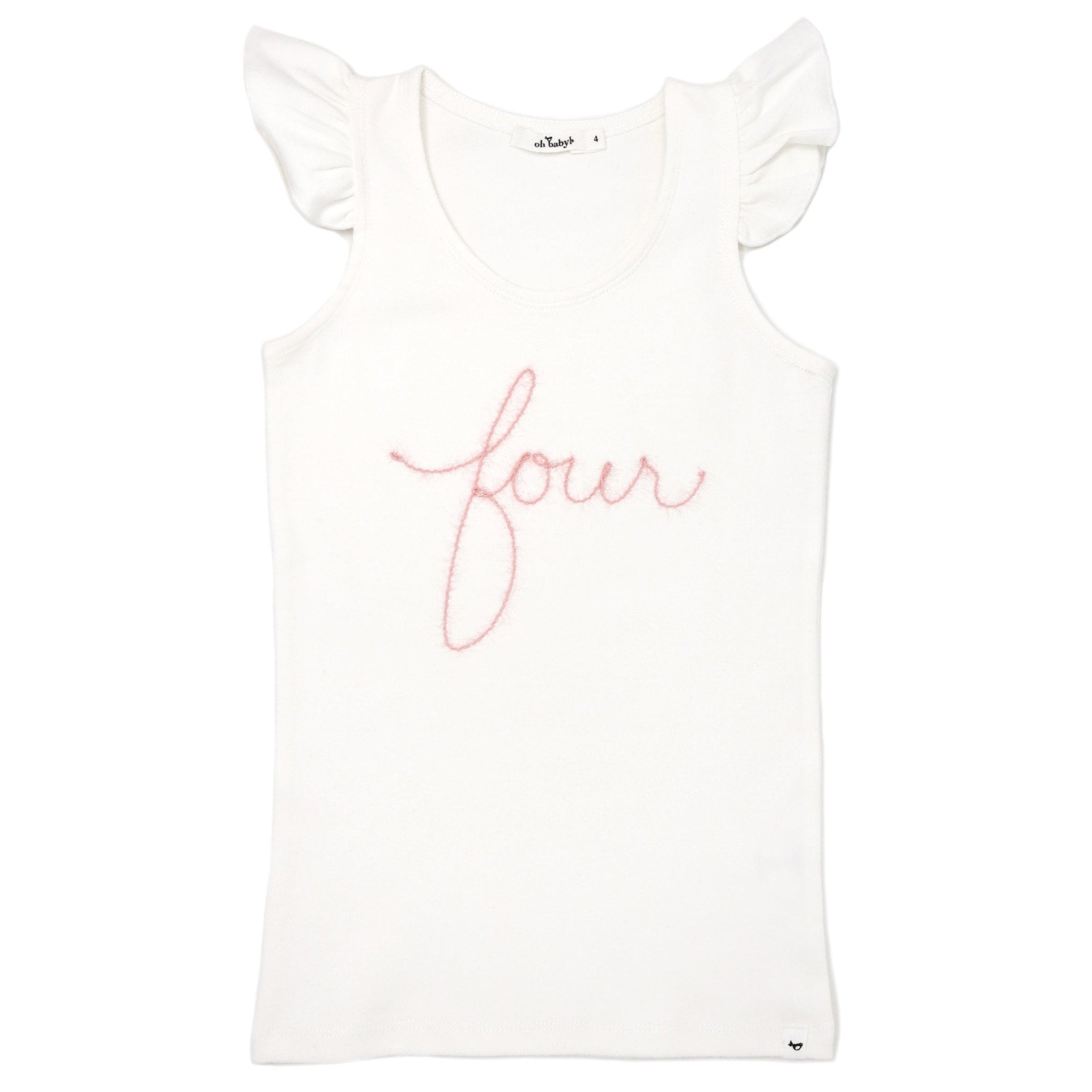"four" Pink Embroidered Flutter Sleeve Tank - Joy