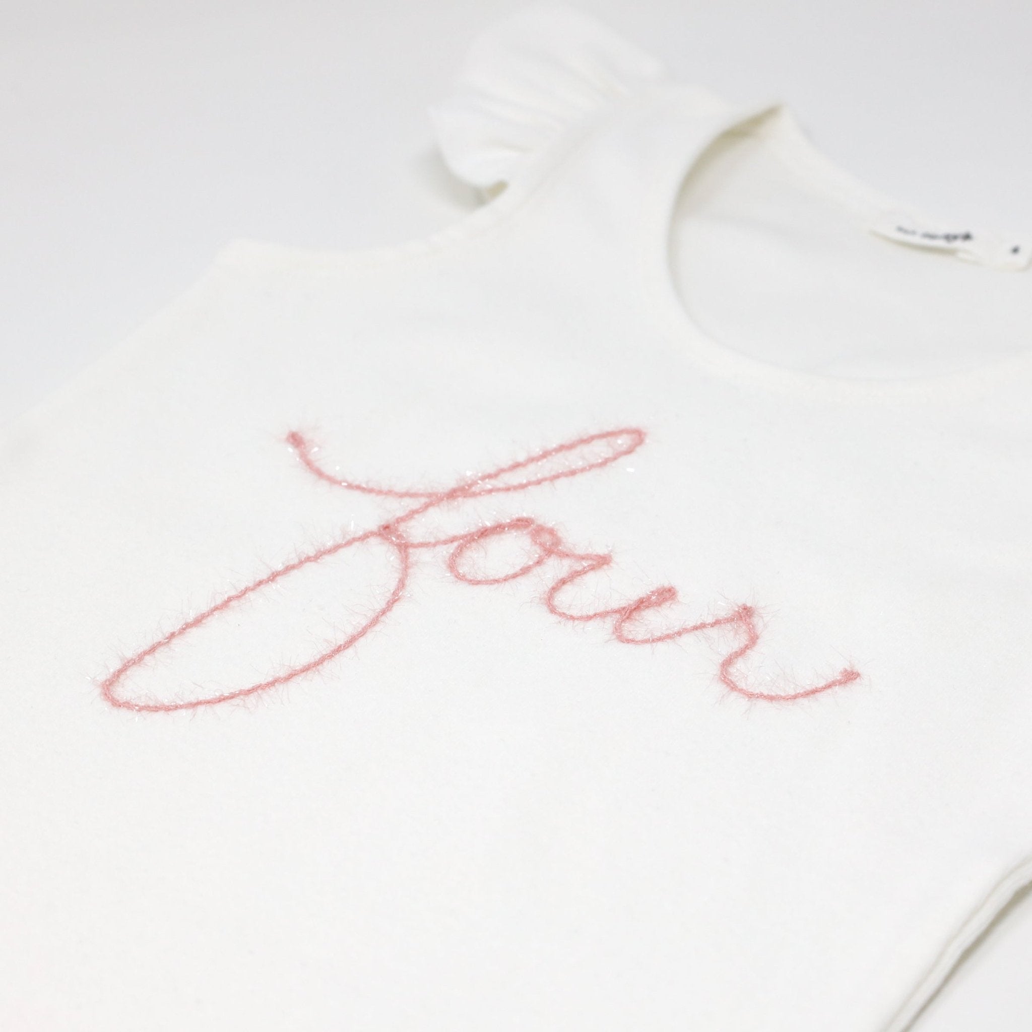 "four" Pink Embroidered Flutter Sleeve Tank - Joy
