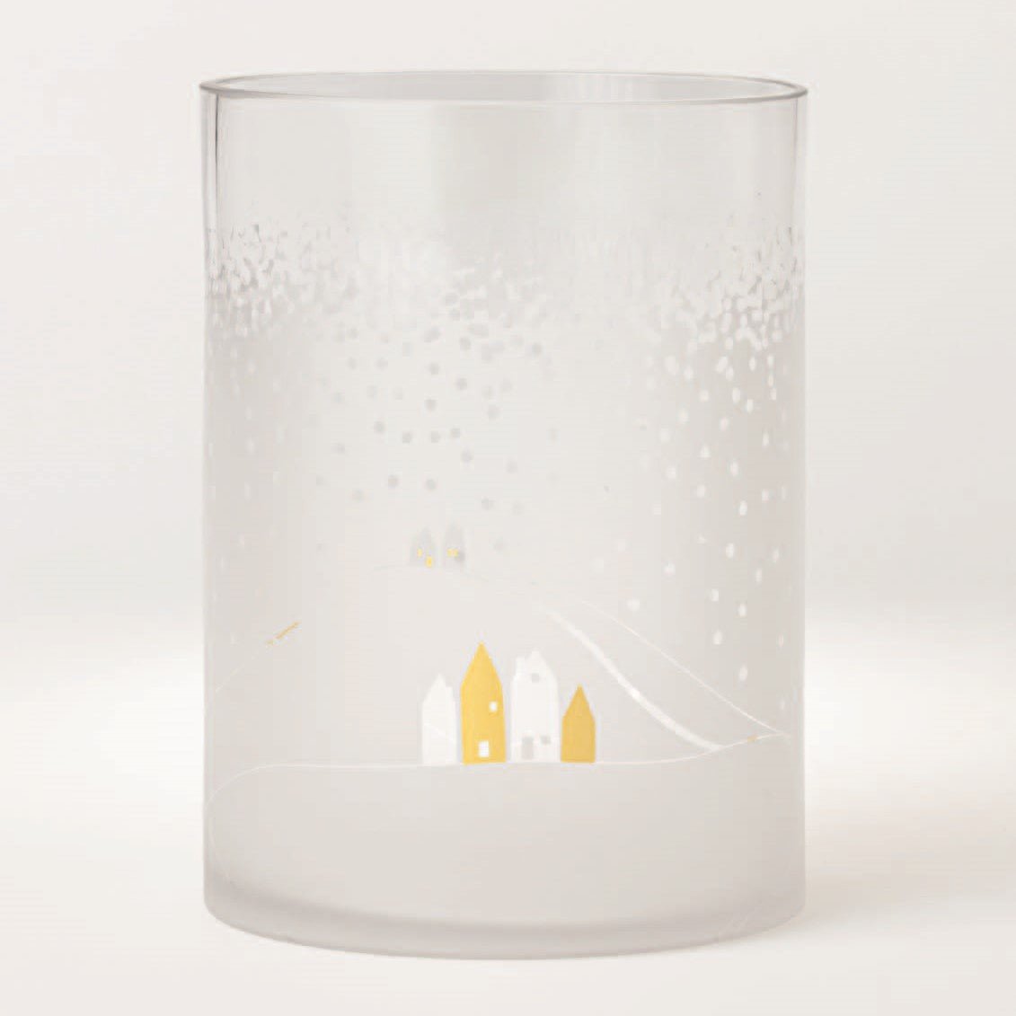 Frosted Glass Snowscape Candle Holder - Joy