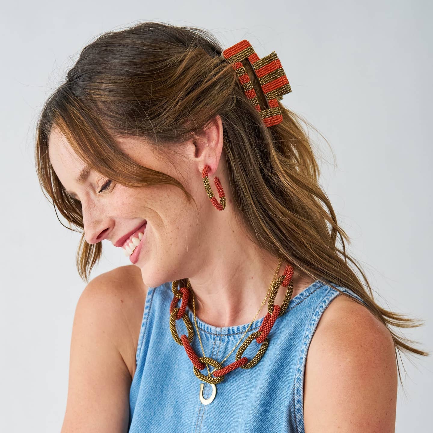 Game Day Striped Beaded Claw Clip - Joy Gift Shoppe