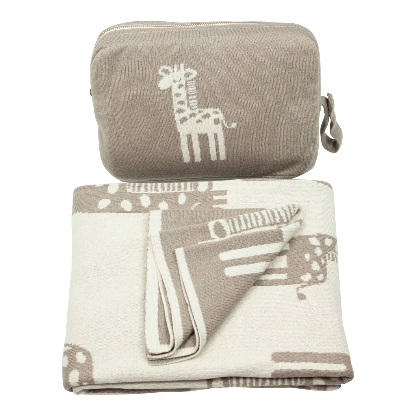 Giraffe Organic Cotton Baby Blanket and Burp Cloth Set - Stone - Joy
