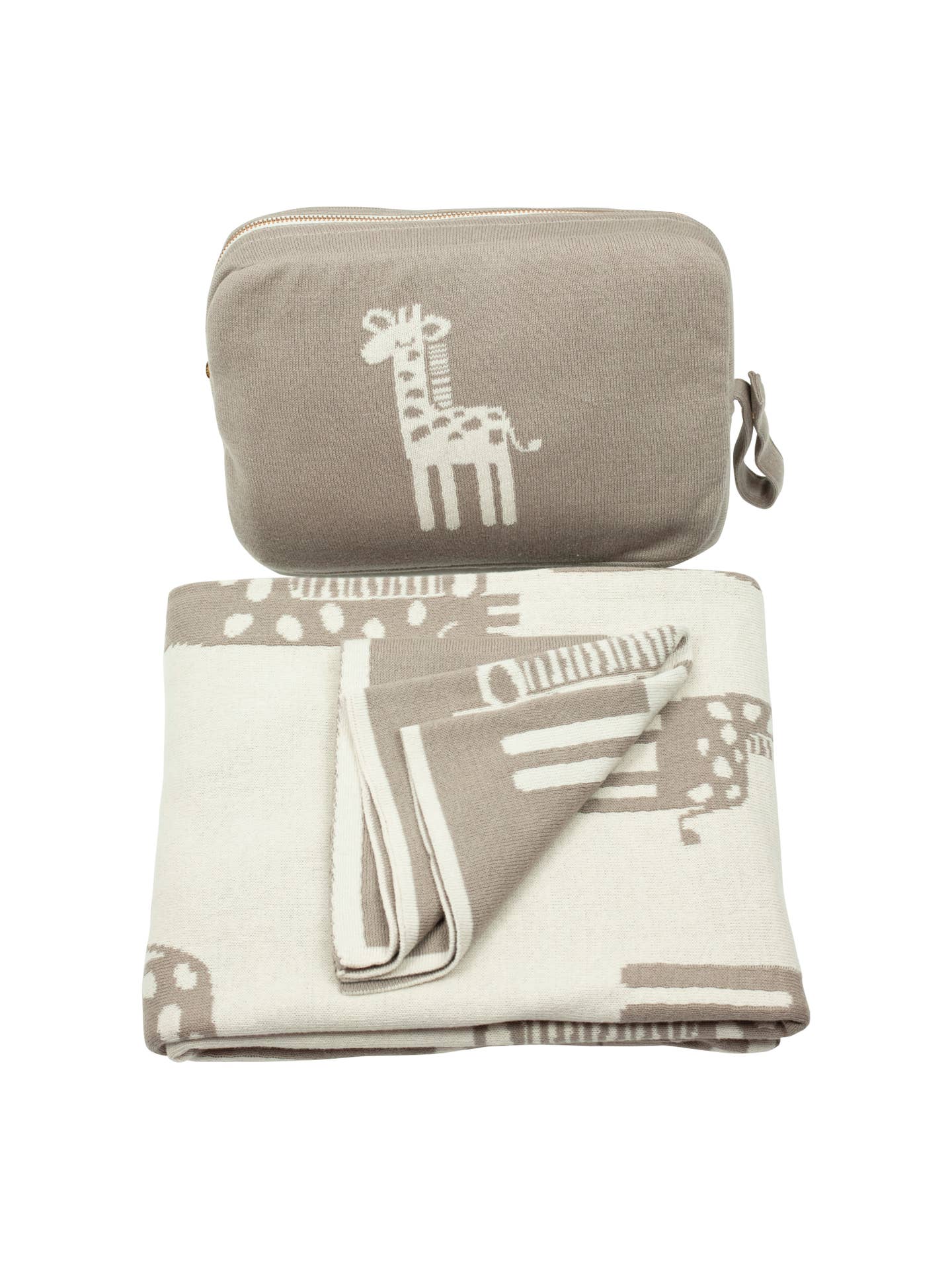 Giraffe Organic Cotton Baby Blanket and Burp Cloth Set - Stone - Joy