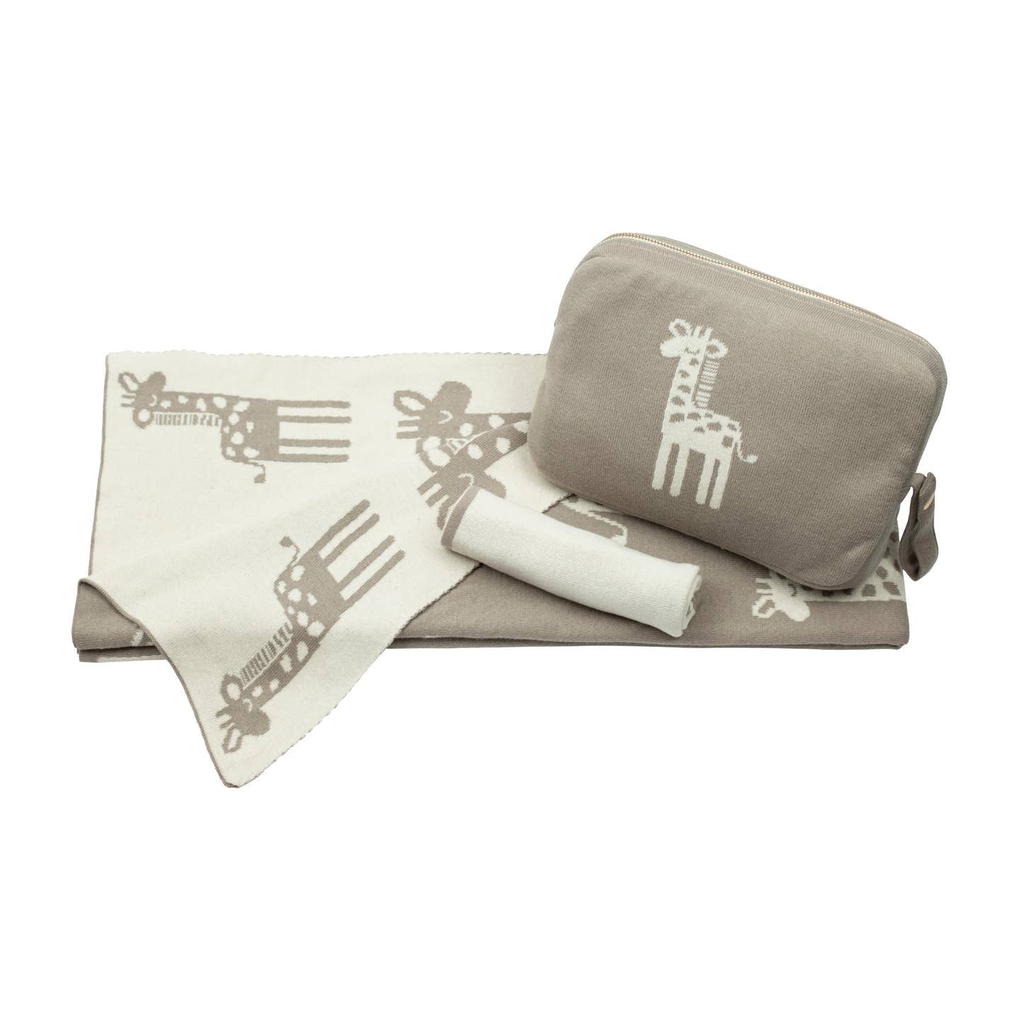 Giraffe Organic Cotton Baby Blanket and Burp Cloth Set - Stone - Joy