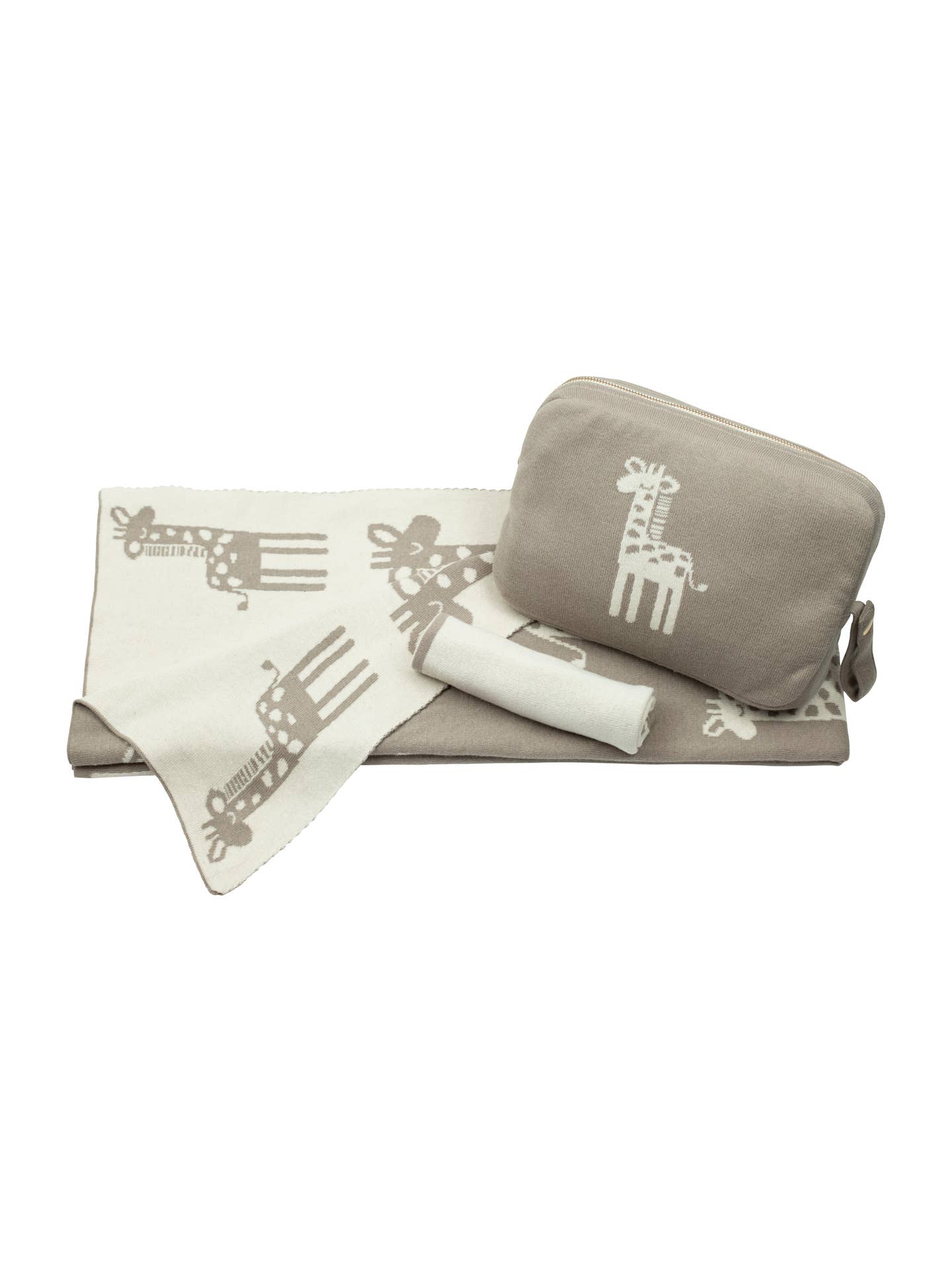 Giraffe Organic Cotton Baby Blanket and Burp Cloth Set - Stone - Joy