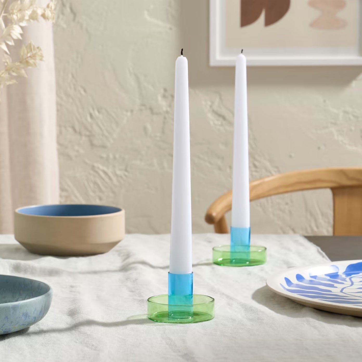 Green/Blue Glass Candle Holder - Joy
