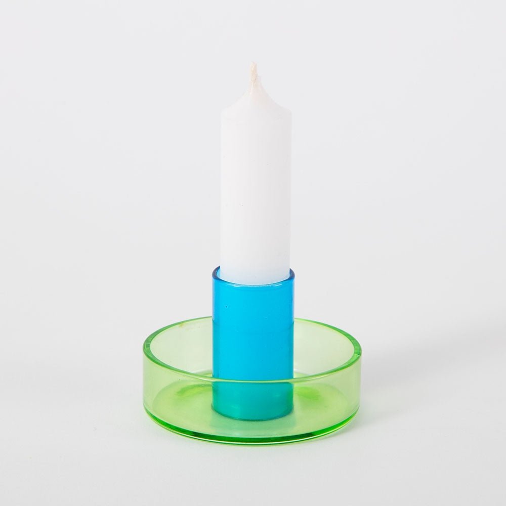 Green/Blue Glass Candle Holder - Joy