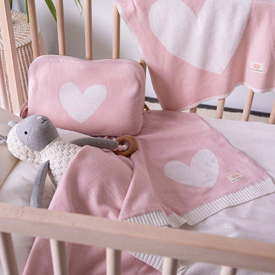 Heart Organic Cotton Baby Blanket and Burp Cloth Set - Pink Pearl - Joy