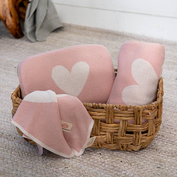 Heart Organic Cotton Baby Blanket and Burp Cloth Set - Pink Pearl - Joy
