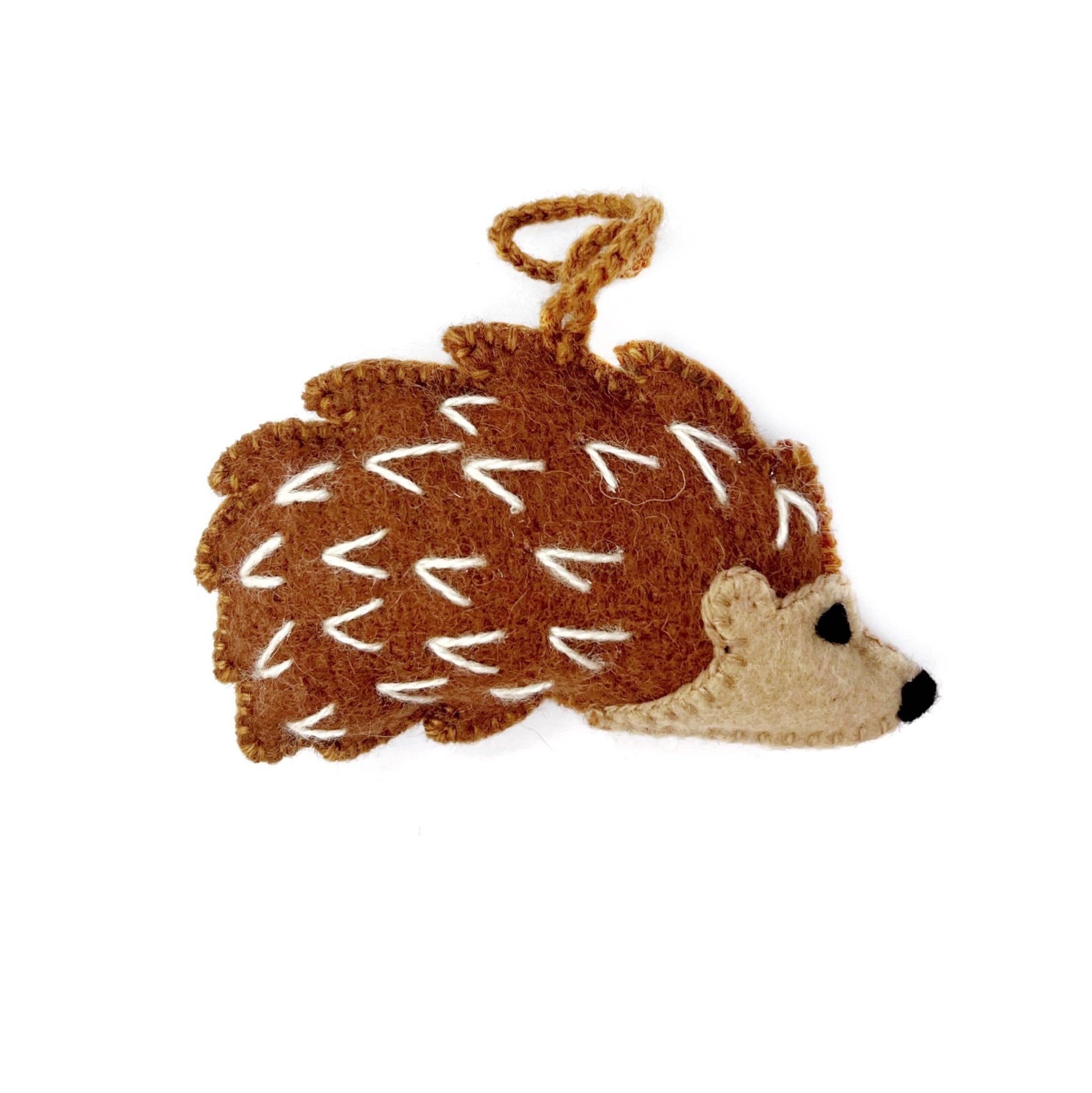 Hedgehog Embroidered Wool Christmas Ornament - Joy