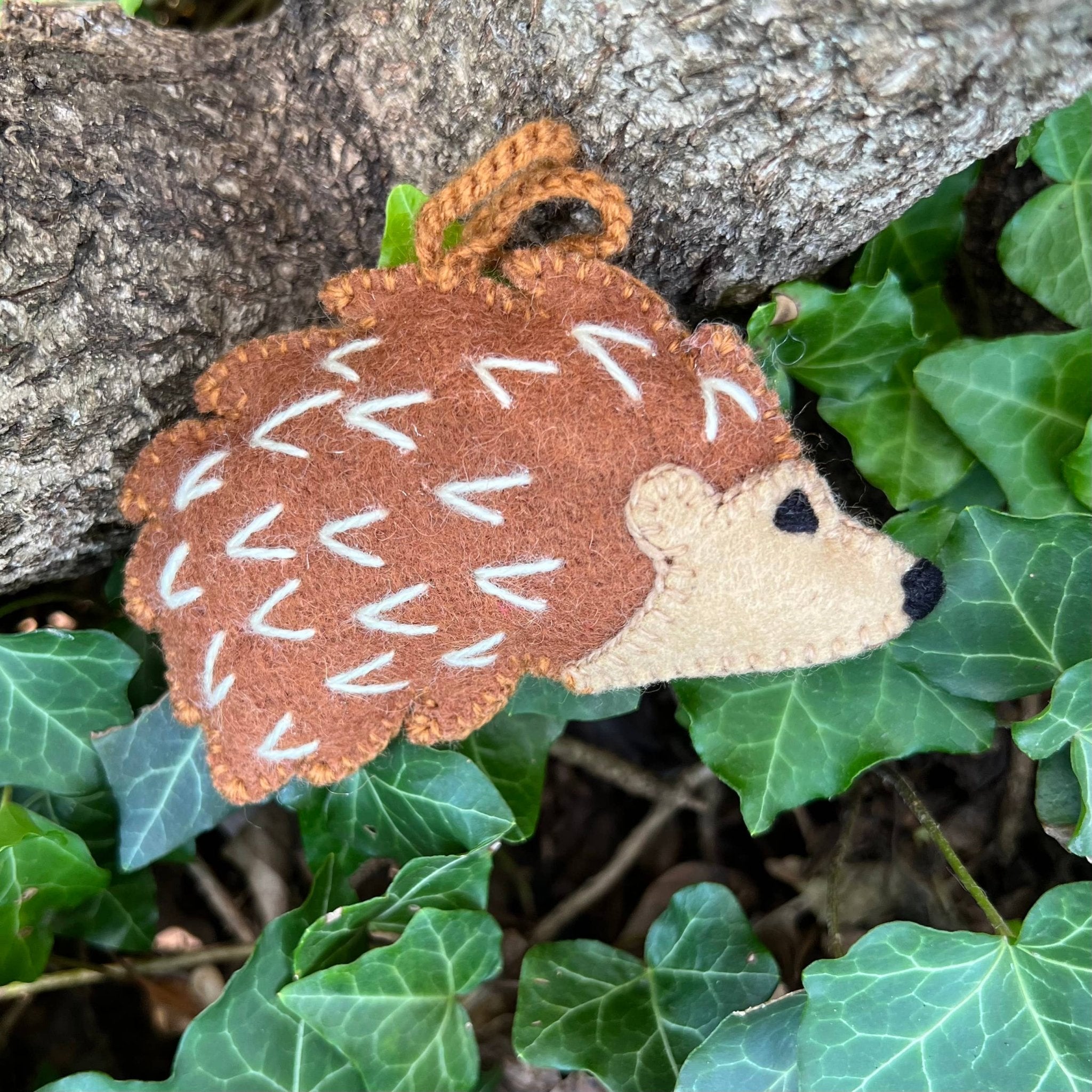 Hedgehog Embroidered Wool Christmas Ornament - Joy