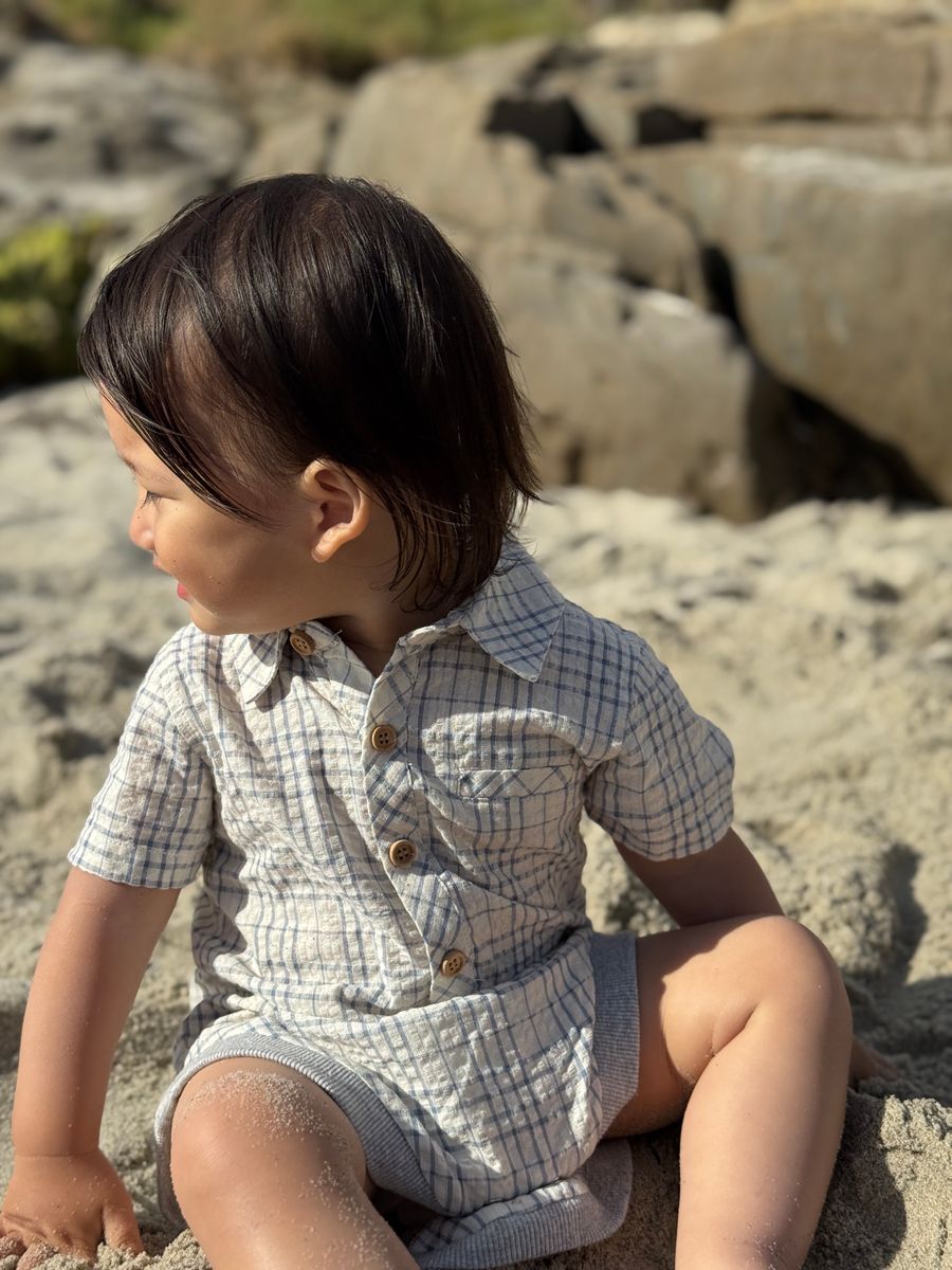 HELFORD Chambray/Cream Plaid Onesie - Joy