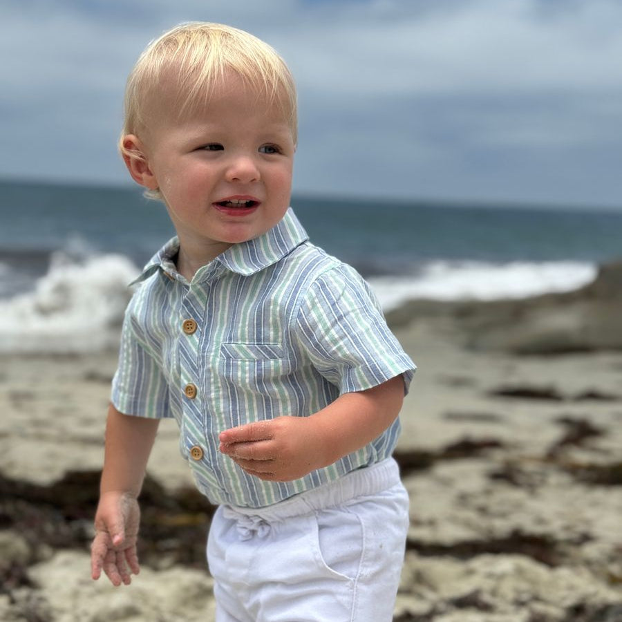 HELFORD Chambray/Mint Stripe Onesie - Joy