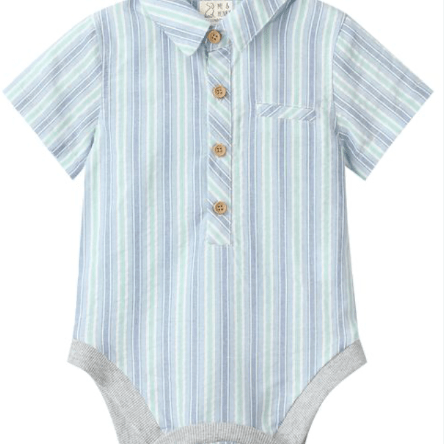 HELFORD Chambray/Mint Stripe Onesie - Joy