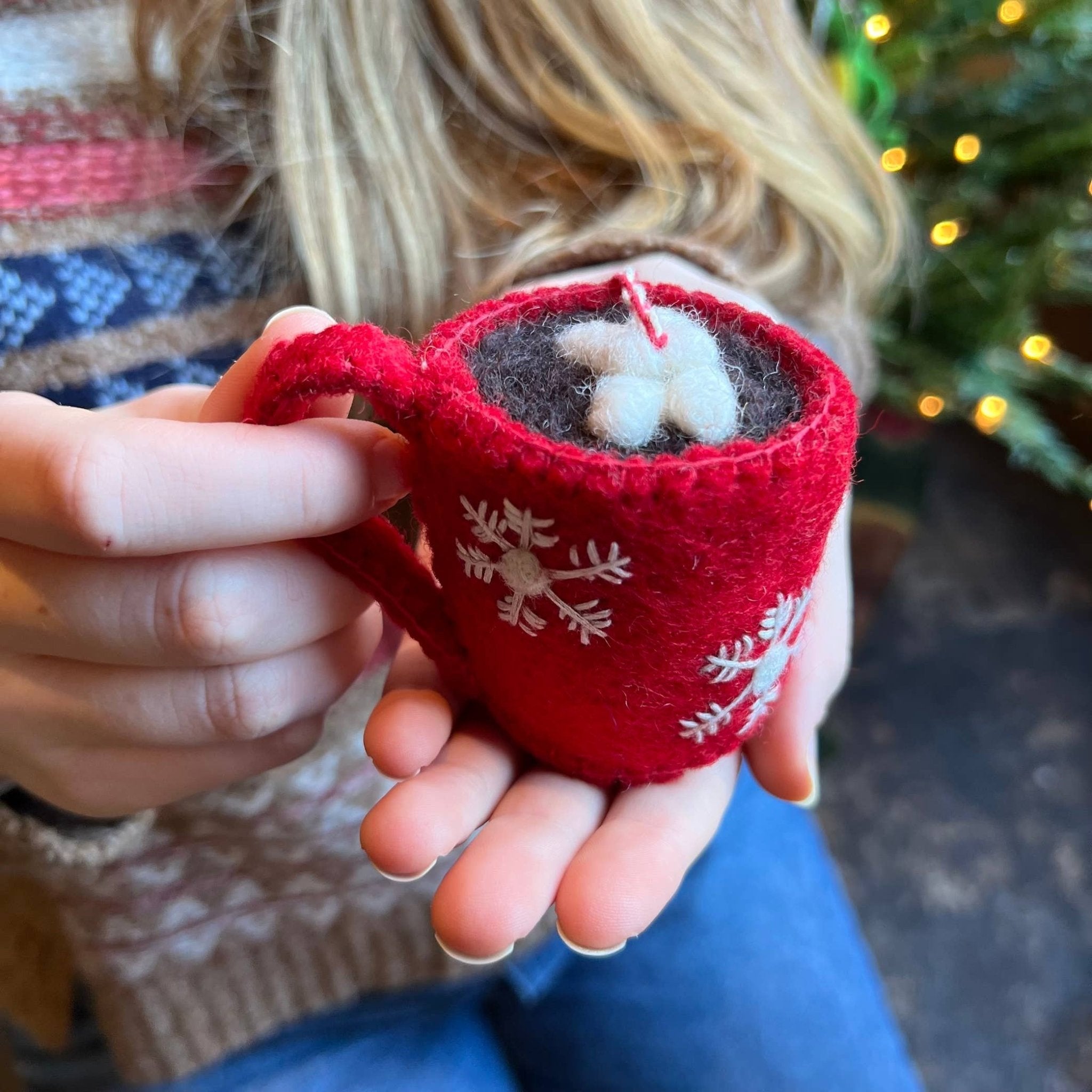 Hot Chocolate Felt Wool Christmas Ornament - Joy
