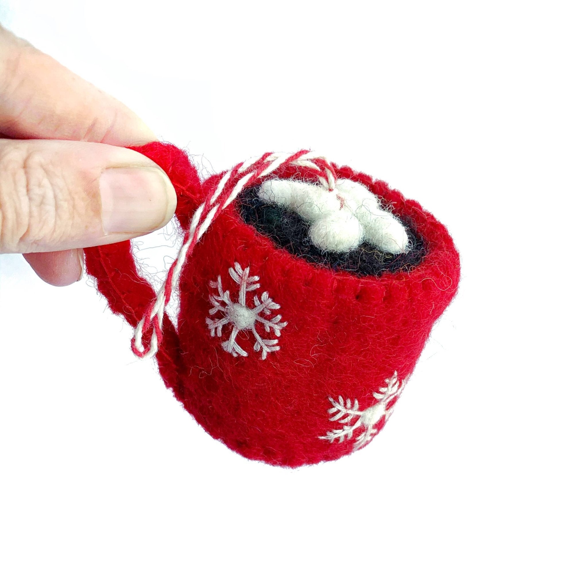 Hot Chocolate Felt Wool Christmas Ornament - Joy