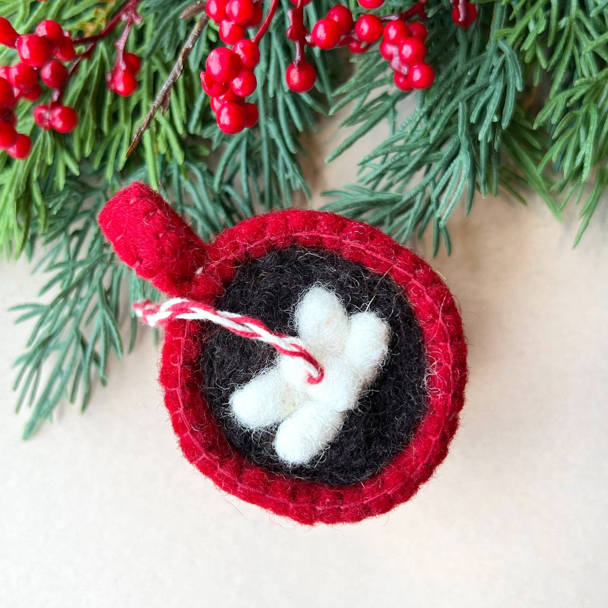 Hot Chocolate Felt Wool Christmas Ornament - Joy