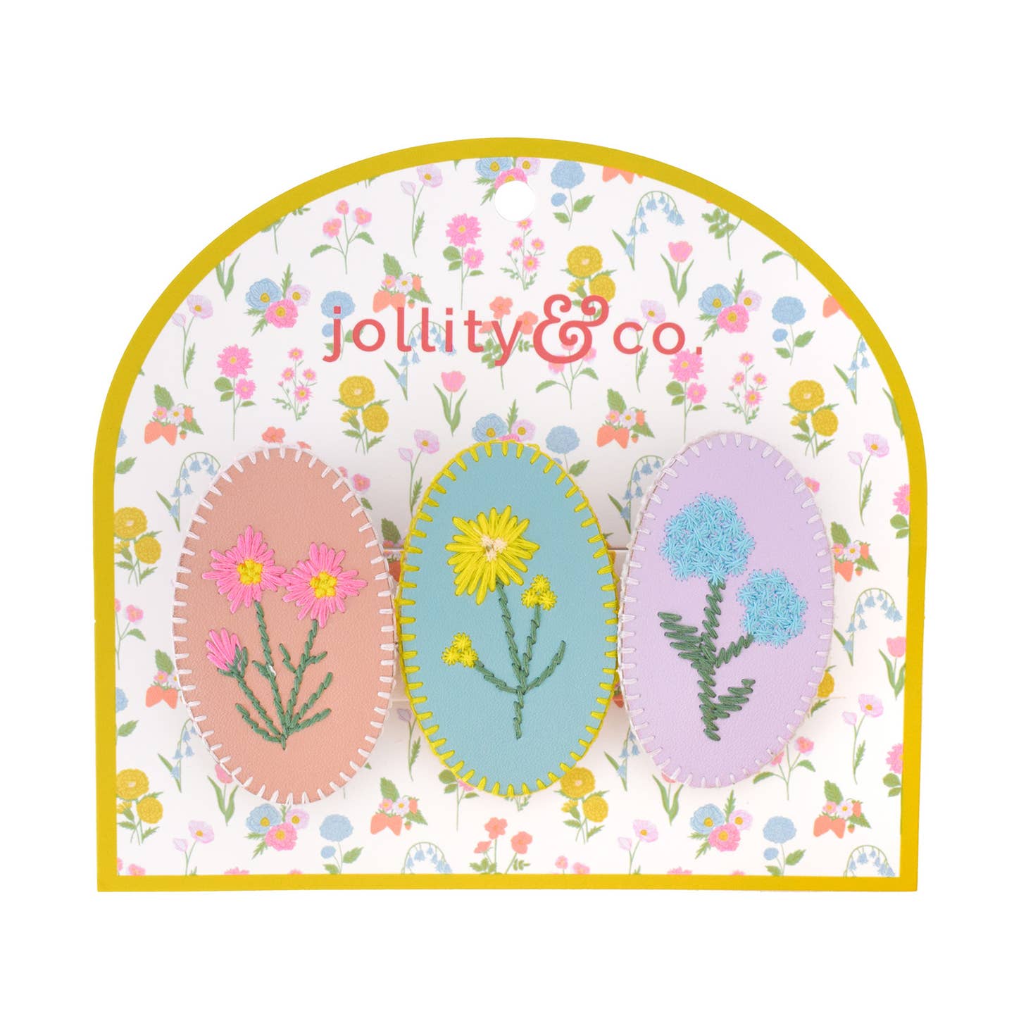 In Bloom Floral Vegan Leather Hair Clip Set - Joy